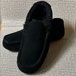 UGG Koolaburra Men's Black Suede Moccasin Slippers - Plush Lined Slip-On